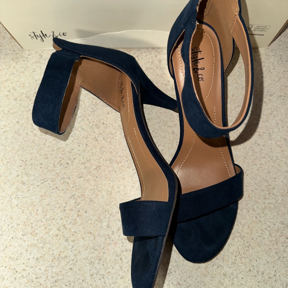 Style & Co. Navy Blue Heeled Sandals - Picture 5 of 7